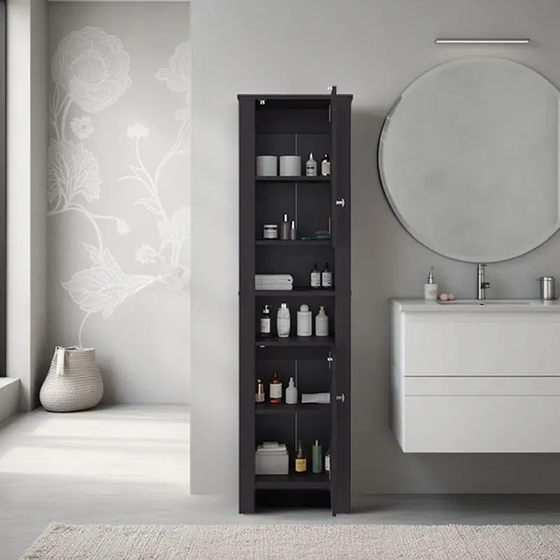 خزانة كاتالينا الأنيقة الطويلة - منظم الحمام مع مقصورات مغلقة ومناطق الاستخدام اليومي - لمسة نهائية ينجي #2