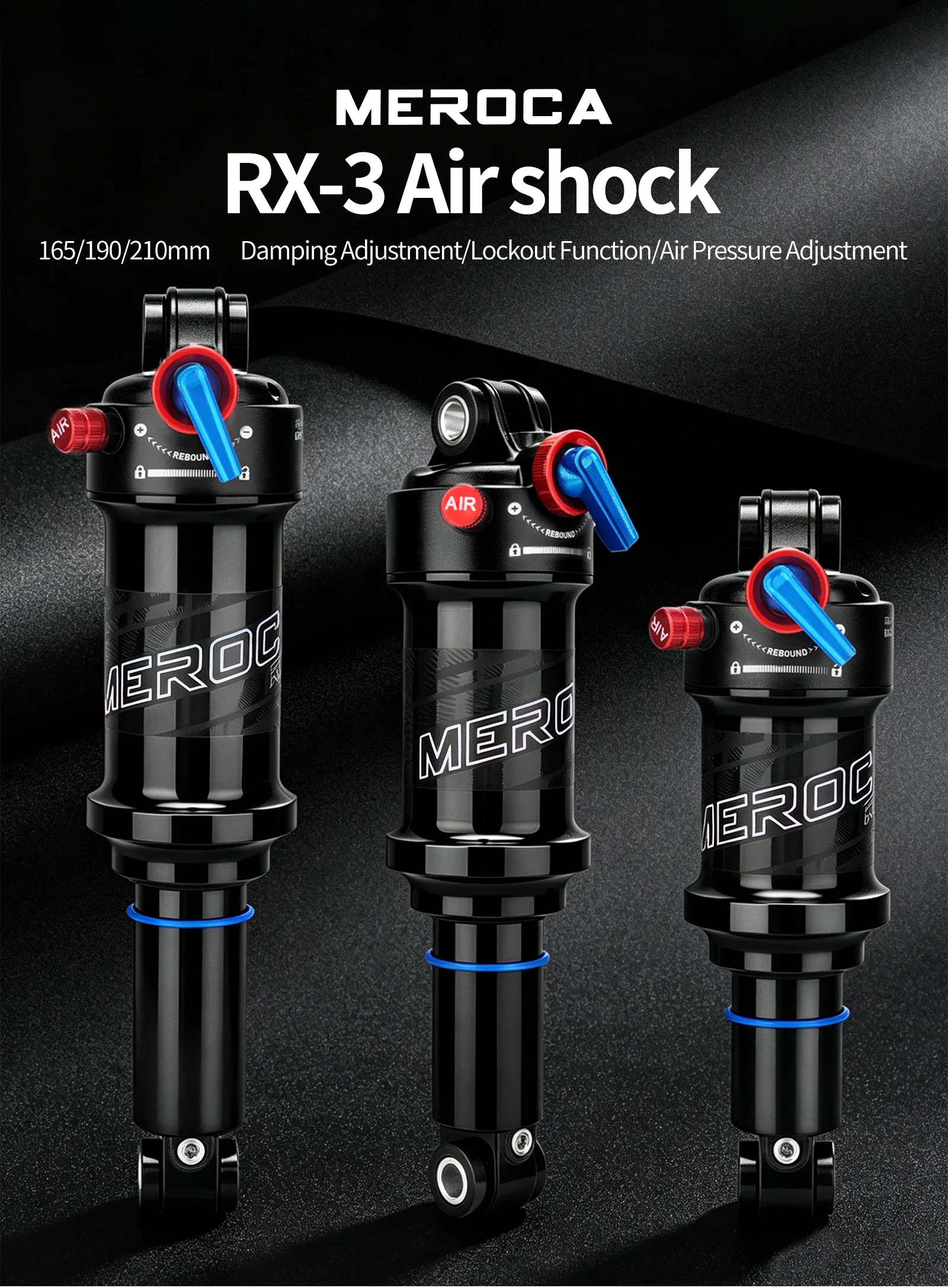 MEROCA RX3 Fahrrad-Luftstoßdämpfer 165mm/190mm/210mm Mit Dämpfungs-/Luft-Einstellungs-/Verriegelungsfunktion MTB Hinterer Stoßdämpfer – Detail 1