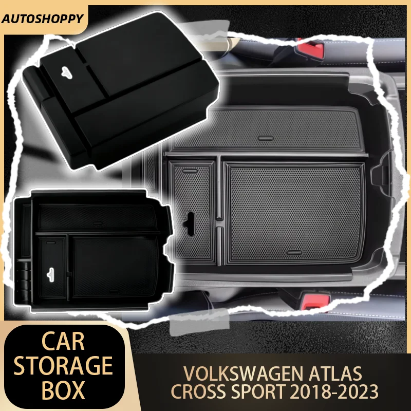 

Car Central Armrest Box Storage Box For Volkswagen VW Atlas/Teramont 2018-2023 Black Armrest Storage Box Tray Holder Accessories