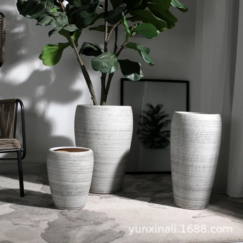 Ceramic flower pot household garden ornament extra large tall tube large size high floor creative more than 50cm coarse pottery