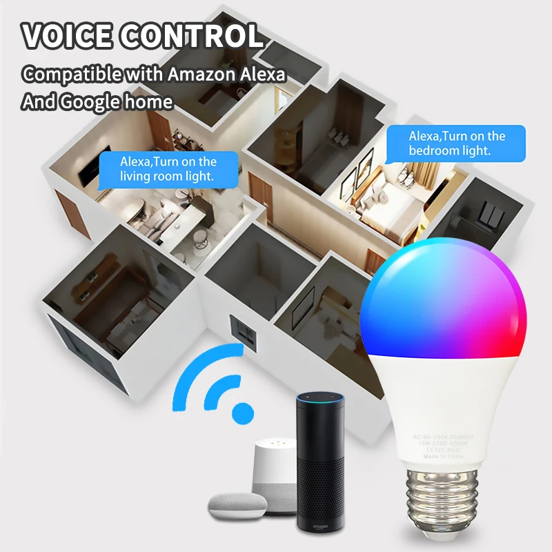 Kedia Tuya WiFi E27 B22 lampadina a LED 15W RGBCW 100-240V lampada a Led Smart Home controllo vocale Alexa Google Home Tuya Smart Life