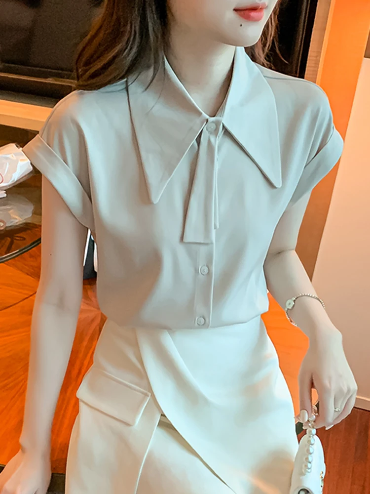 Camiseta de Gasa para Mujer, Estilo Informal, Holgada, Entallada, Cuello Redondo, Color Puro, Corte Recto