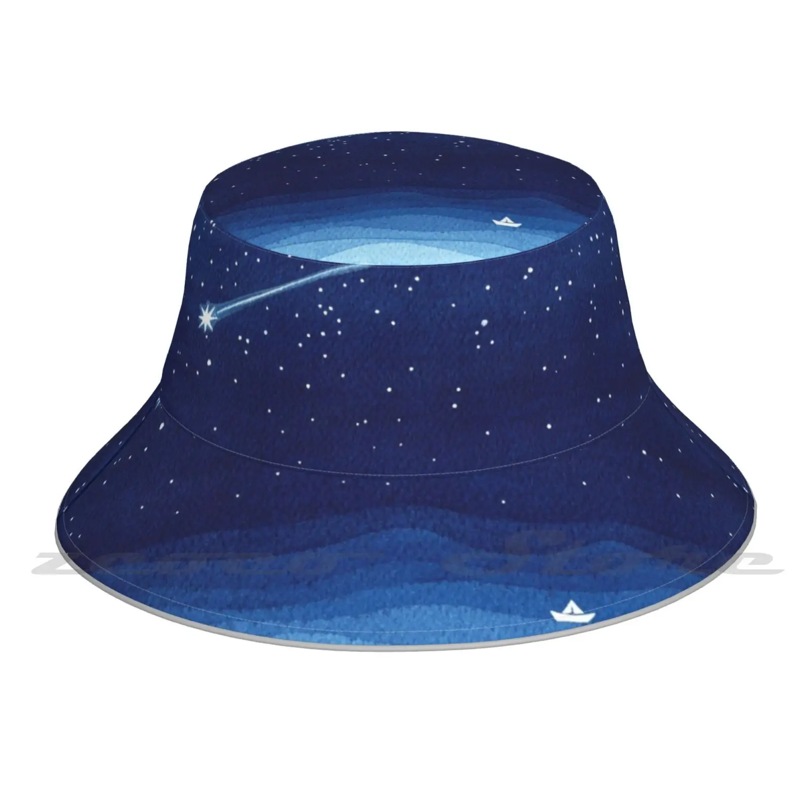 Sailboat Ocean Waves Blue Sea Cap Diy Foldable Sunshade Fashion Leisure Bucket Hat Blue Sailboat Paper Boat Boat Wanes Wave