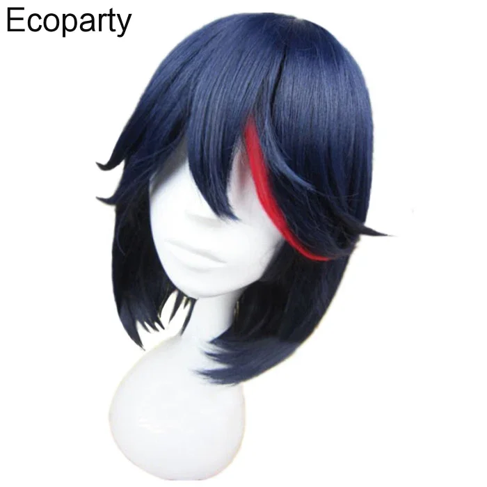 Anime KILL la KILL Double Slash Girl Cosplay Wig Short Blue With RedHeat Resistant Hair for Women Halloween Carnival Wigs Props