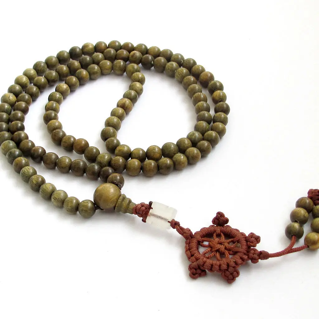 

Teens Link Health Chain Bead Mala Necklace Tassel Peace Charm Women 6mm Green Sandalwood 108 Prayer