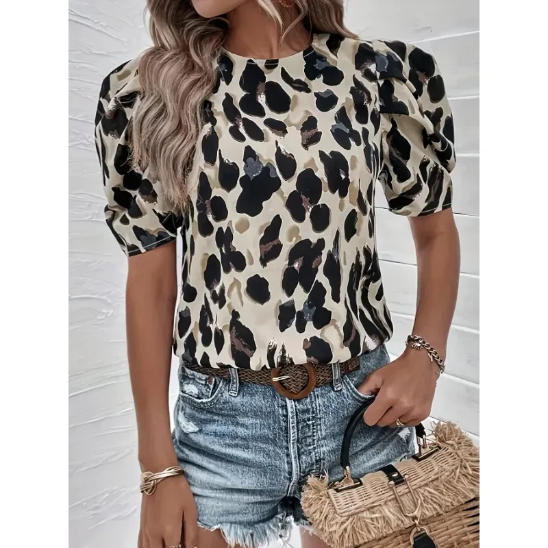 

Plus Size 1XL-5XL New Summer Women's T-shirt Fashion Leopard Printed Casual Short Sleeve Tshirt Tees O-neck Ladies Top Shirt ﻿