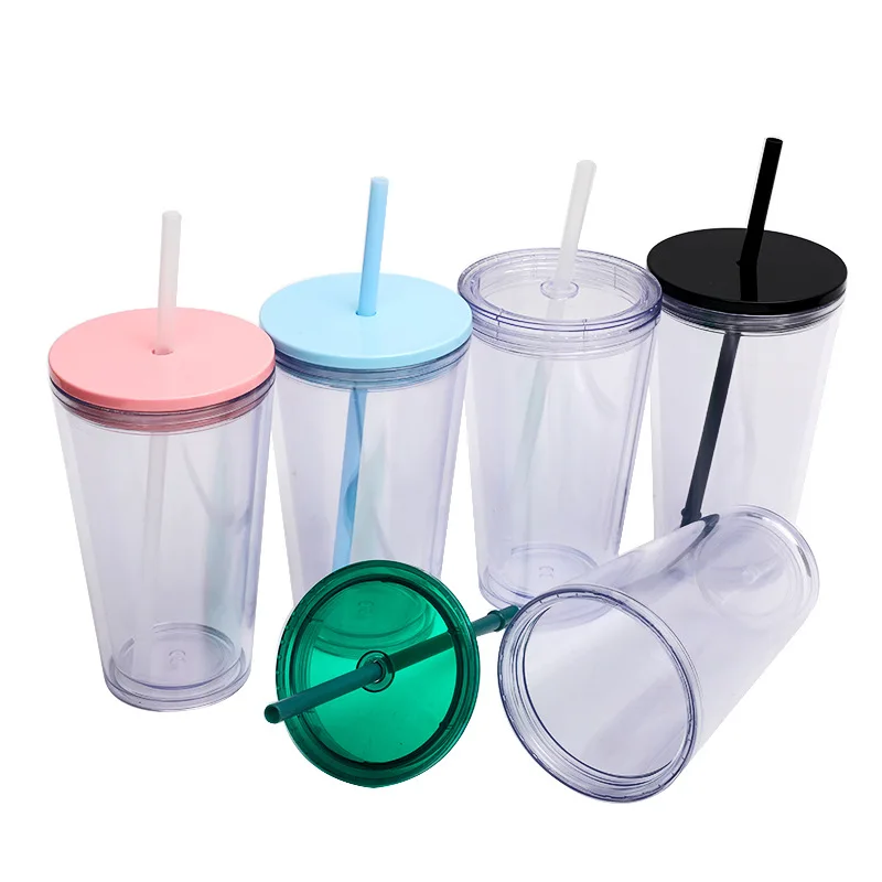 480ML Cute Water Bottle For Coffee Juice Milk Tea Plastic Tumbler With Lid Transparent Straw Cup Reusable Coffee Cups Drinkware