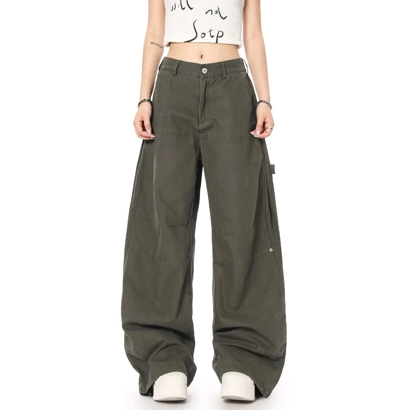 OR FL American Style 100 Cotton Women Cargo Trousers Baggy Staraight Slacks Street Retro A Sense of Sophistication Trendy Brand