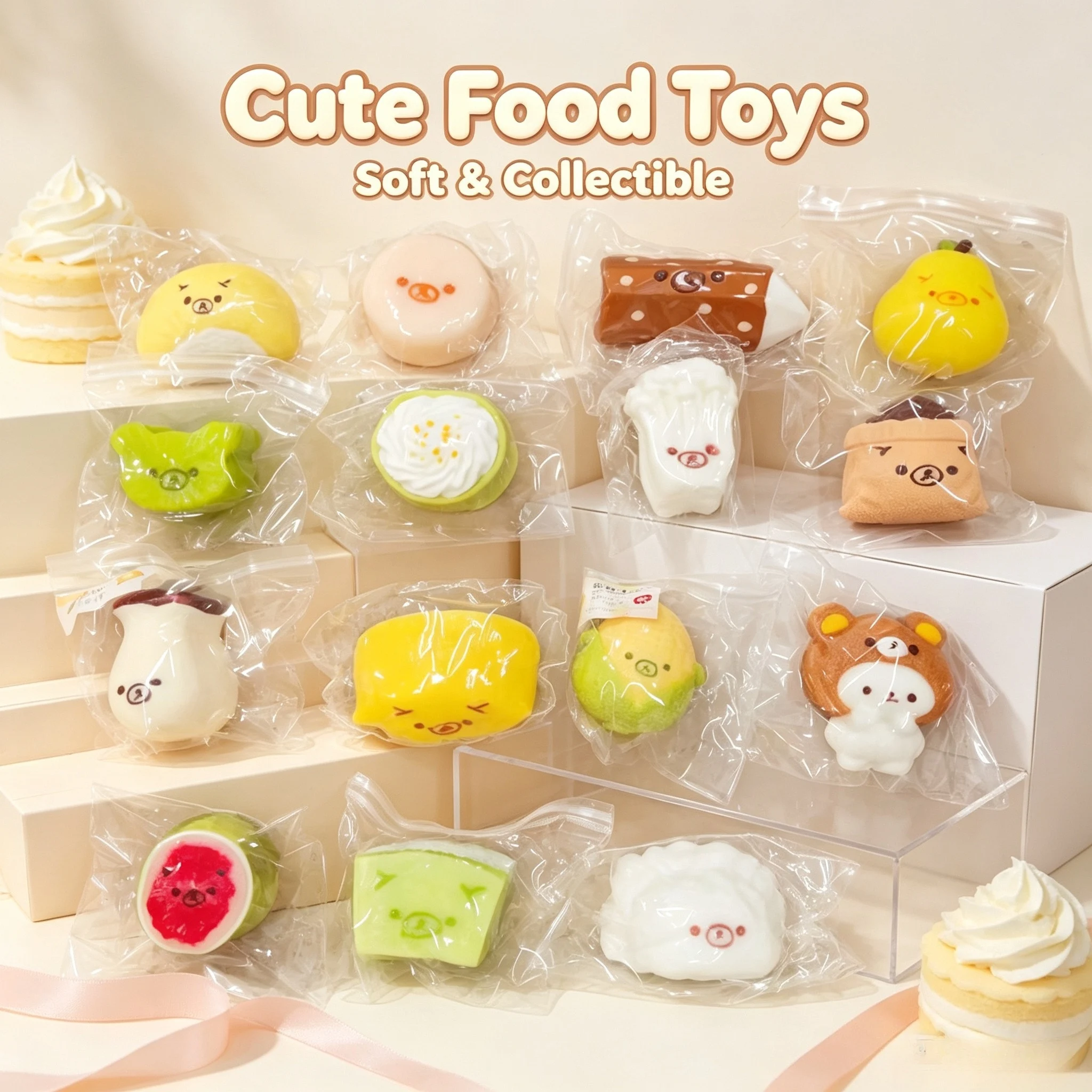 2026 Hot Kawaii Rilakkuma Food Shaped Squishy Toys Slow Rising Soft Squeeze Stress Relief Fidget Party Gift