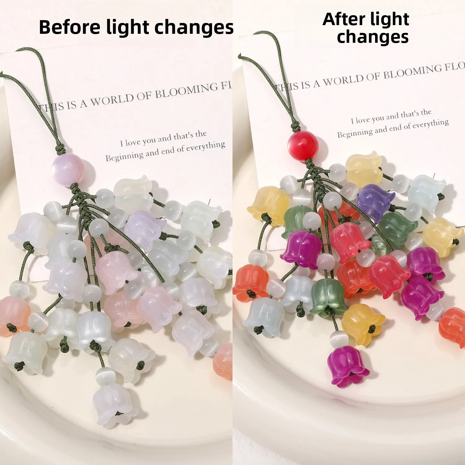 2pcs Resin UV Beads 10.8x11.5mm Hole 2mm Color Changing Lily of Valley DIY Bracelet Necklace Earrings Charms Jewelry Making