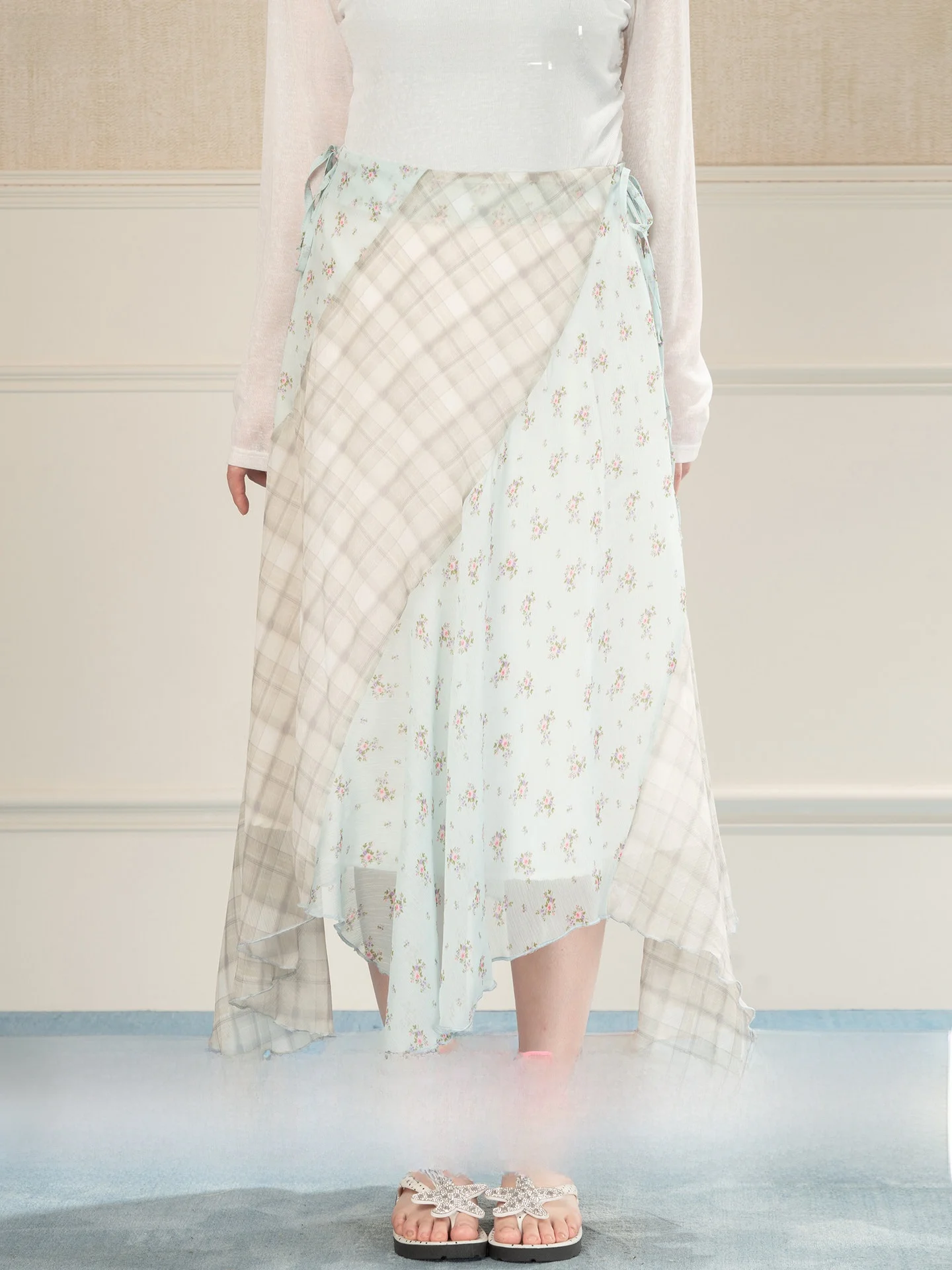 

Новая женская юбка больших размеров с прозрачными вставками и асимметричным узором «Дикие цветы», длинная, весенняя, с завышенной талией, из полиэстера