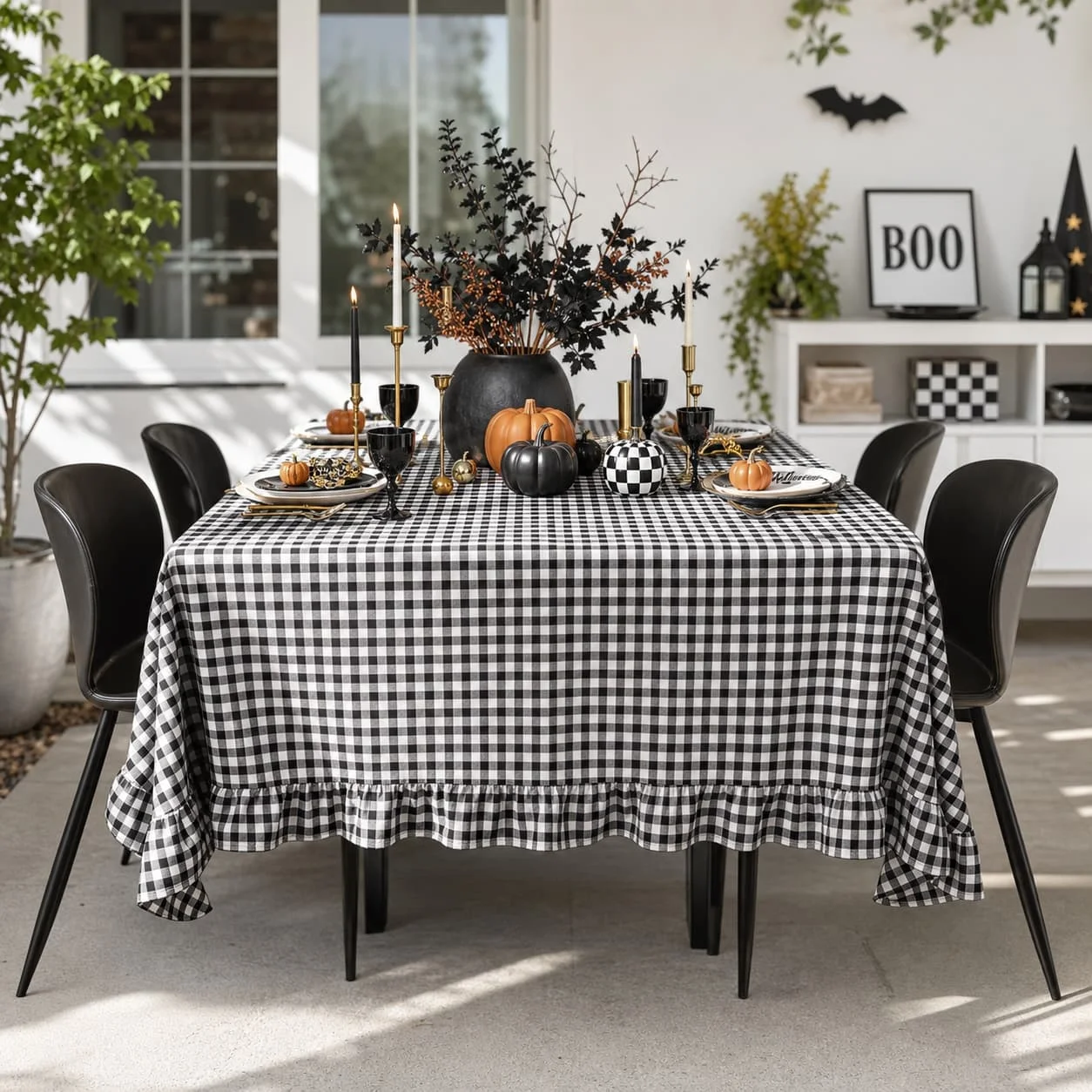 1PC Modern Classic Grid Ruffled Tablecloth, Waterproof Easy-Clean Table Cover for Kitchen Dining Room Festival Party Decor