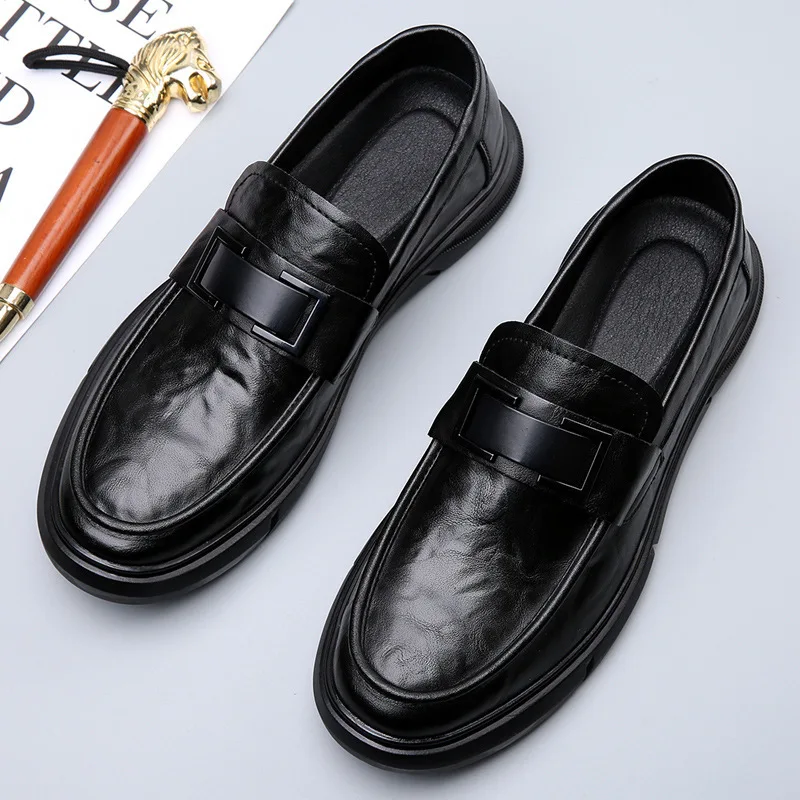 Luxury Brand Business Casual Leather Shoes Loafers for Men Thick Soled Shoes Man Moccasin Handmade Slip on Dress Shoes Men Part