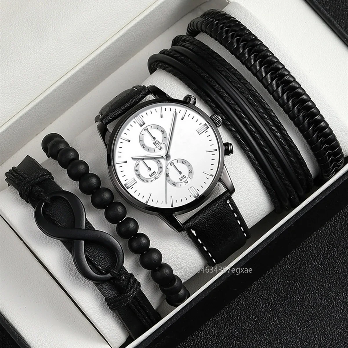5/3pcs Watch + Bracelet 2024 Minimalist Men's Fashion Leather Strap Watches Simple Men Business Quartz Watch Relogio Masculino
