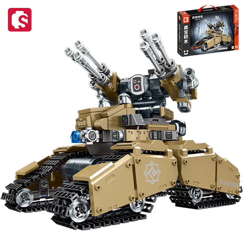SEMBO BLOCK The Wandering Earth Series  Building  Block Military  Series Machine Gun Tank Model Brick Ornaments  Boys Toys Gifts