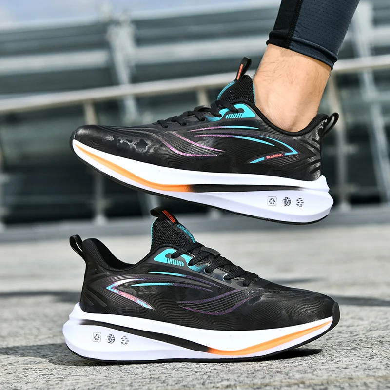 أحذية رياضية للجري باللون الأسود للرجال - أحذية رياضية خفيفة الوزن ومسامية مع لمسات ملونة للاستخدام اليومي والخارجي #2