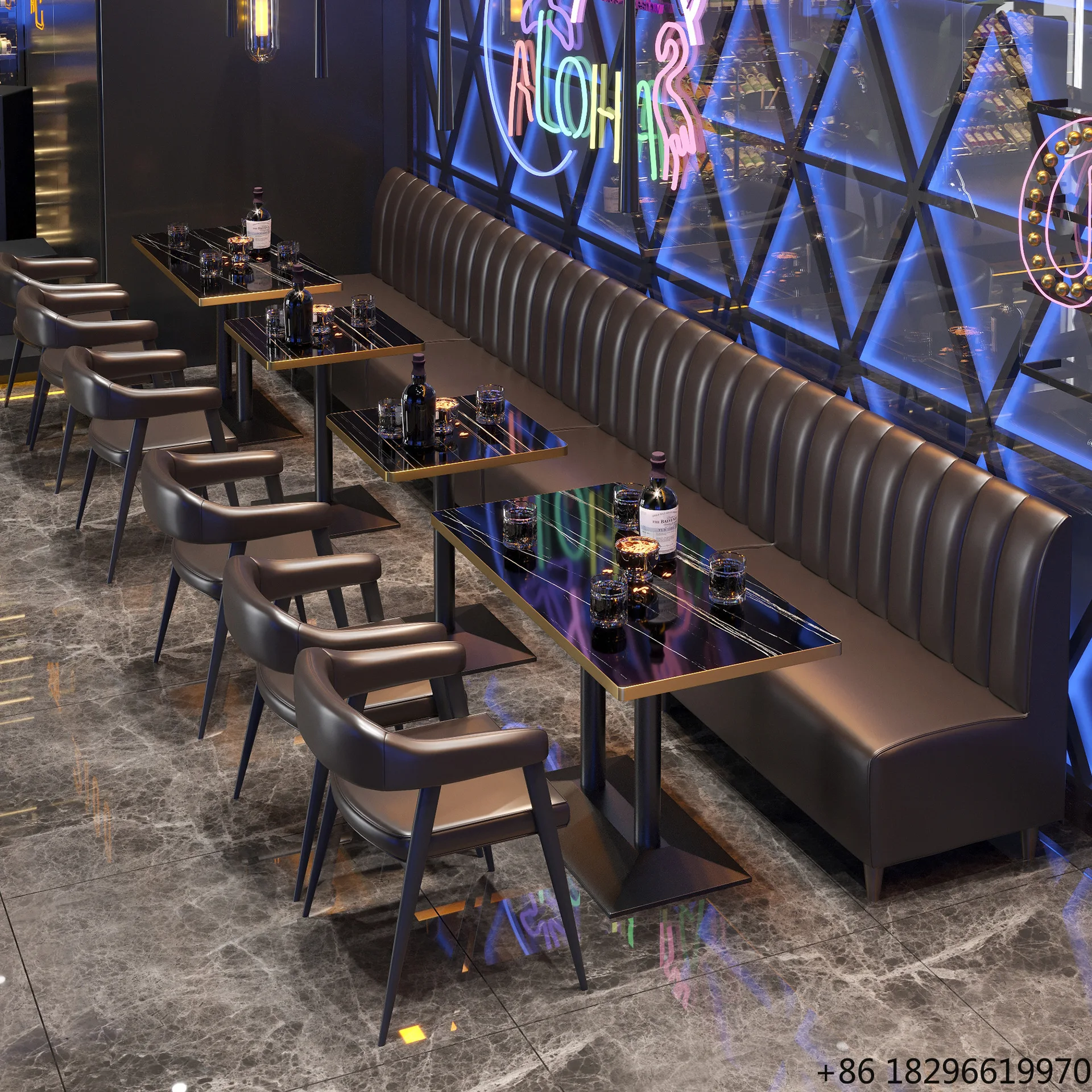 

Hotel Leather Luxury Marble square Coffee Shop Commercial Cafe bar Restaurant Furniture Sofa Booth Seating Table Chair Set