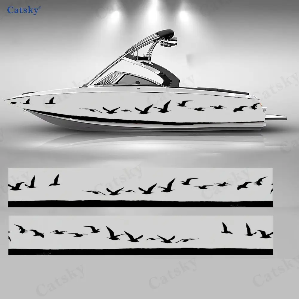 

2Pcs Wings & Waves Boat Stickers, PVC Waterproof Durable Vinyl Wrap Decals for Fishing Boats, Durable and Stylish Design