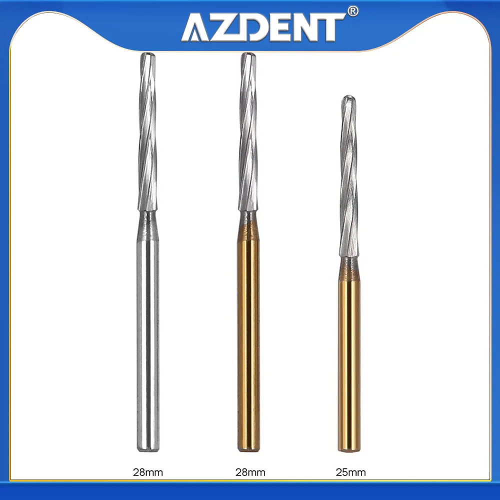 Azdent-fresas quirúrgicas dentales de carburo de tungsteno, cortadores de hueso de 25mm/28mm, fresas de acabado aptas para pieza de mano Dental de