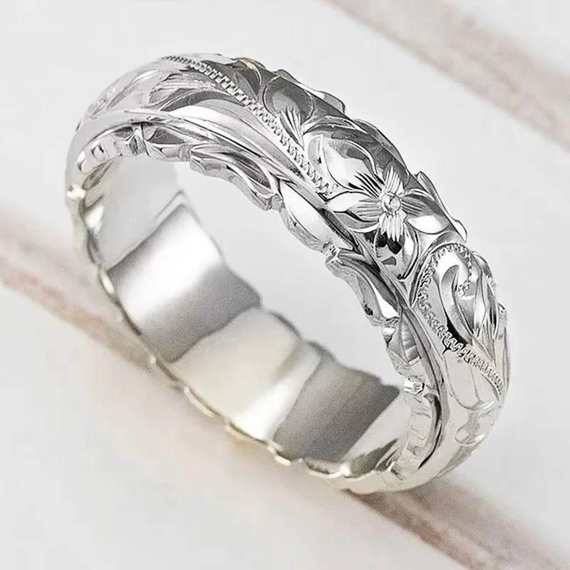 Huitan New Fashion Craved Design Women Engagement Rings Delicate Birthday Gift Proposal Ring for Lover Trendy Jewelry Size 6-12