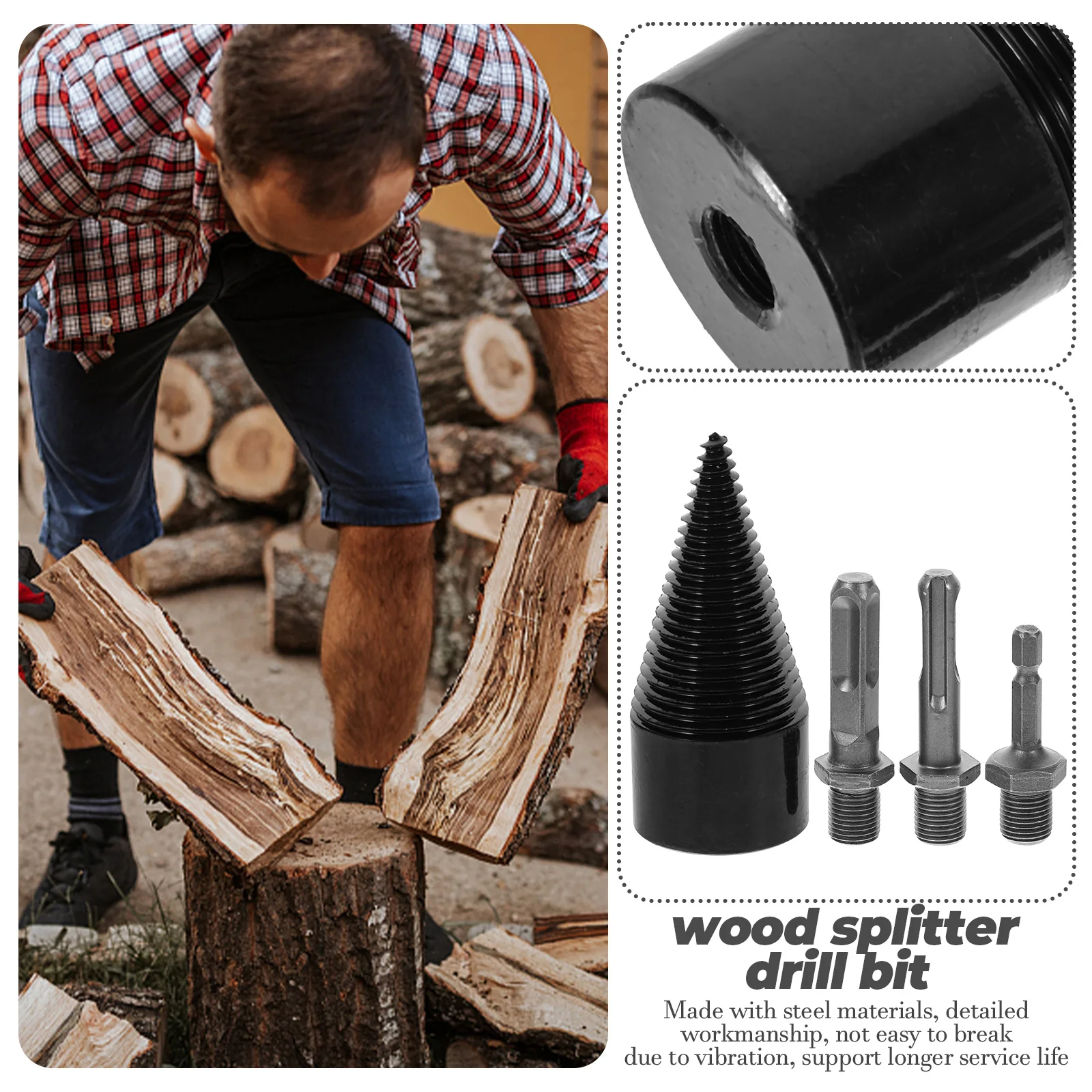 

Electric Hammer Impact Drill Bit Set 45 Steel Removable Cones Wood Splitter Firewood Drill Bits Walnut Sycamore Trees Efficient
