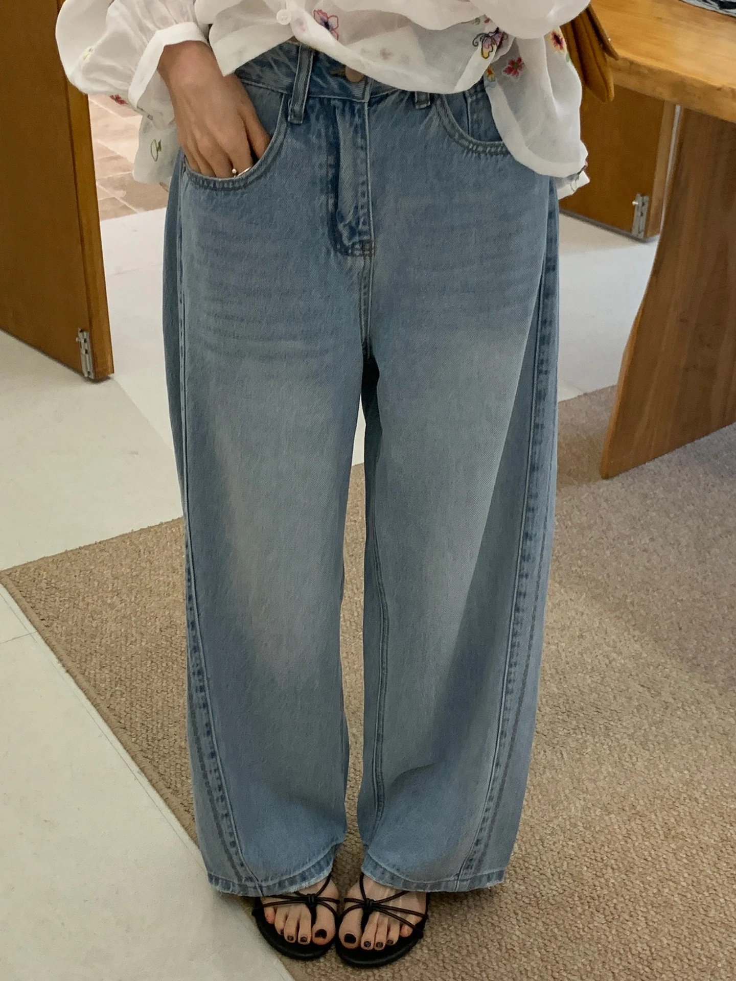 

High Waist Blue Denim Jeans Women's Spring New Loose Slim Wide Leg Straight Casual Long Pants Versatile Ladies Jeans
