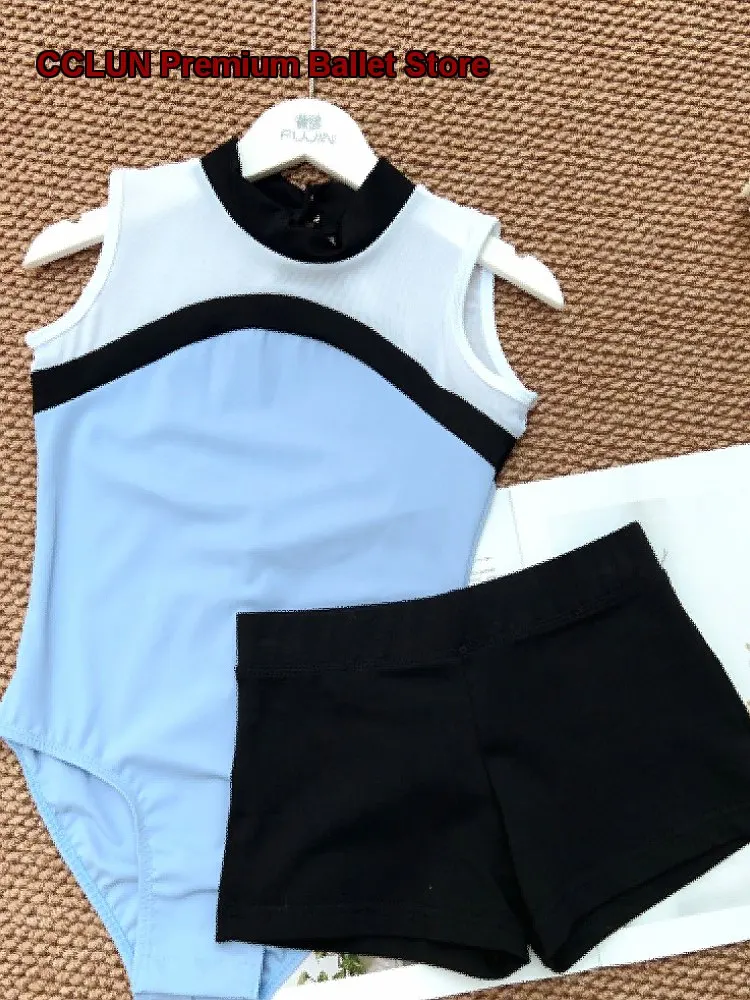 Children's High-Collar Mesh Panel Practice Dance Body Suit Chinese Jump Performance High Neck Kids