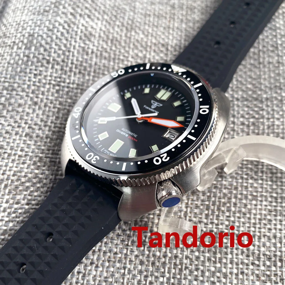 Tandorio 44 مللي متر NH35 PT5000 حركة أوتوماتيكية للرجال ساعة 200 متر مقاومة للماء الياقوت الزجاج علامة مضيئة اليد شريط مطاطي تاريخ