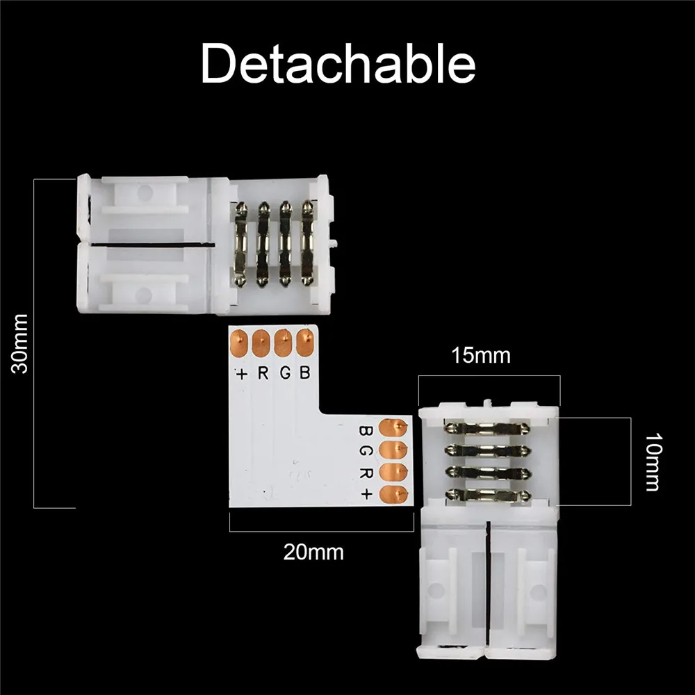 4-pinowe złącze taśm LED 10 mm w kształcie litery L Złącza taśm świetlnych LED RGB Złącza narożne 90 stopni do listwy świetlnej SMD 3528 5050 2835