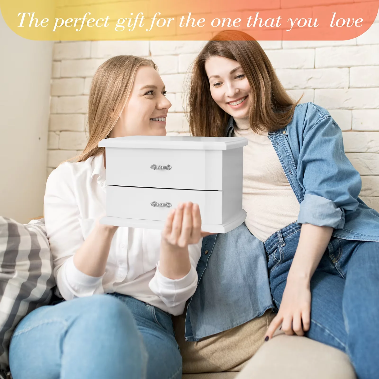 Jozen Gift Joyero blanco de madera con espejo para niñas y mujeres, cofre de almacenamiento de joyas, regalo para cumpleaños, día de San Valentín y