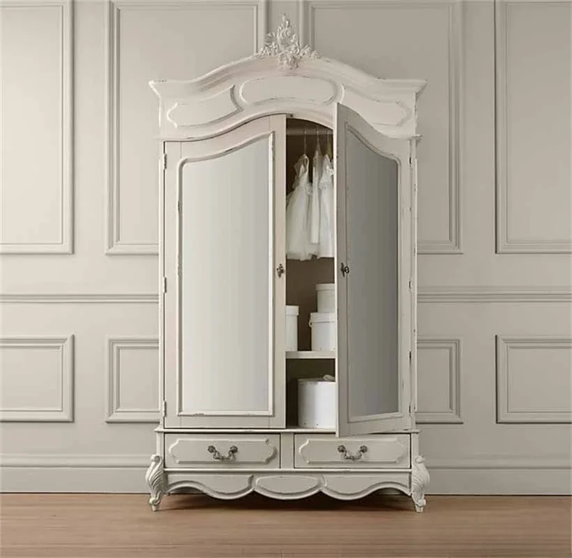 Solid wood wardrobe European oak carved children's wardrobe bedroom retro glass door double door wardrobe