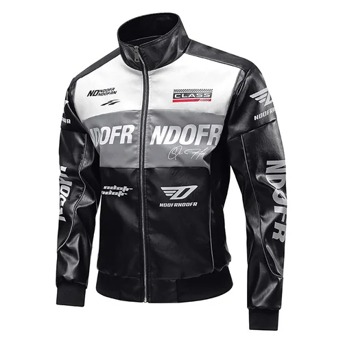 Imagen 2 del producto Chaqueta de cuero con múltiples bolsillos y cuello levantado para hombre, ropa de trabajo de cuero PU, ropa para montar en motocicleta al aire libre, primavera y otoño