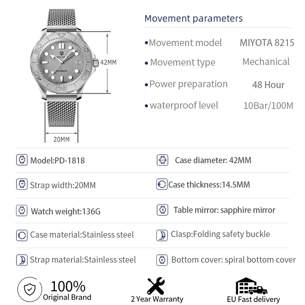 PAGANI DESIGN 2025 جديد ساعة معصم ميكانيكية للرجال تنقش الغوص الحافة ساعات رجالية ساعة أوتوماتيكية للرجال 100 متر مقاوم للماء