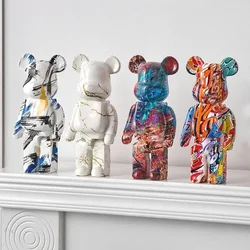 27cm Graffiti Bear Statue Paint Block Bear Decor Resin Desktop Ornaments Bear Floor Sculpture Living Room Home Decoration Gifts