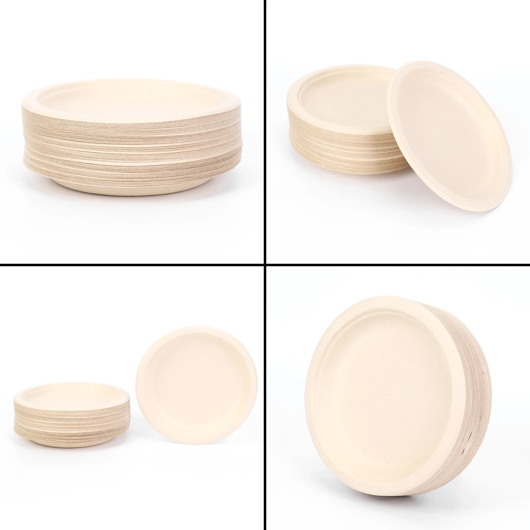 AB13-100 Pack 7In Compostable Disposable Round Bagasse Paper Plates,Biodegradable Sugarcane Fibre