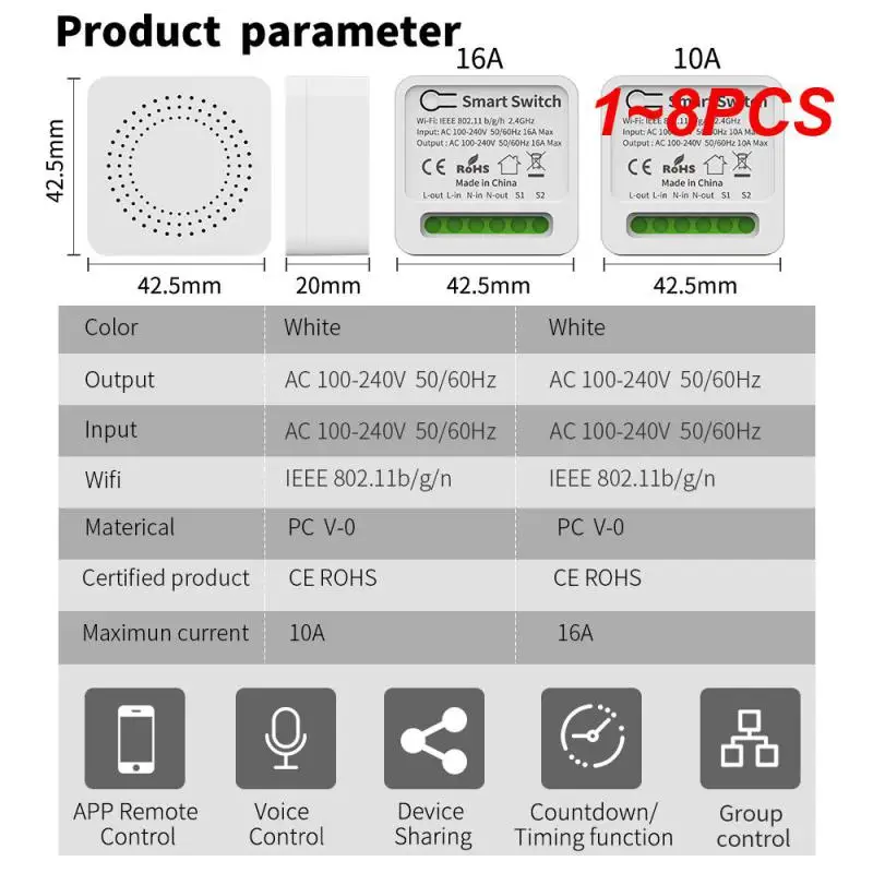 

1~8PCS Tuya 1/2/3/4 Gang WiFi Smart Switch Module 1/2/3/4 Way Control Bottom Box With Smart Life APP Alexa Home