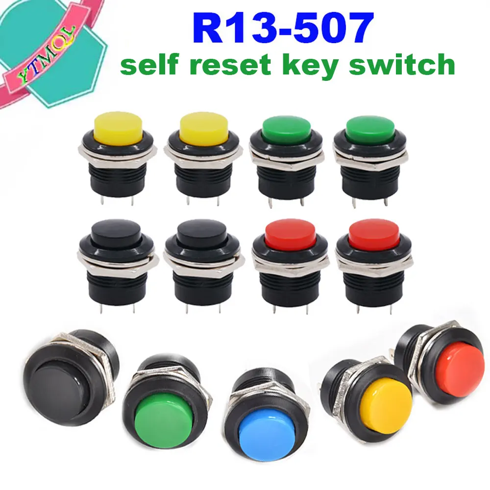 

1Pcs R13-507, Sesaat, 2 Pin, Sakelar Tombol Tekan Bulat Mini, Reset Sendiri, Peralatan Listrik, Lubang Panel 16MM, 3A 250V/AC