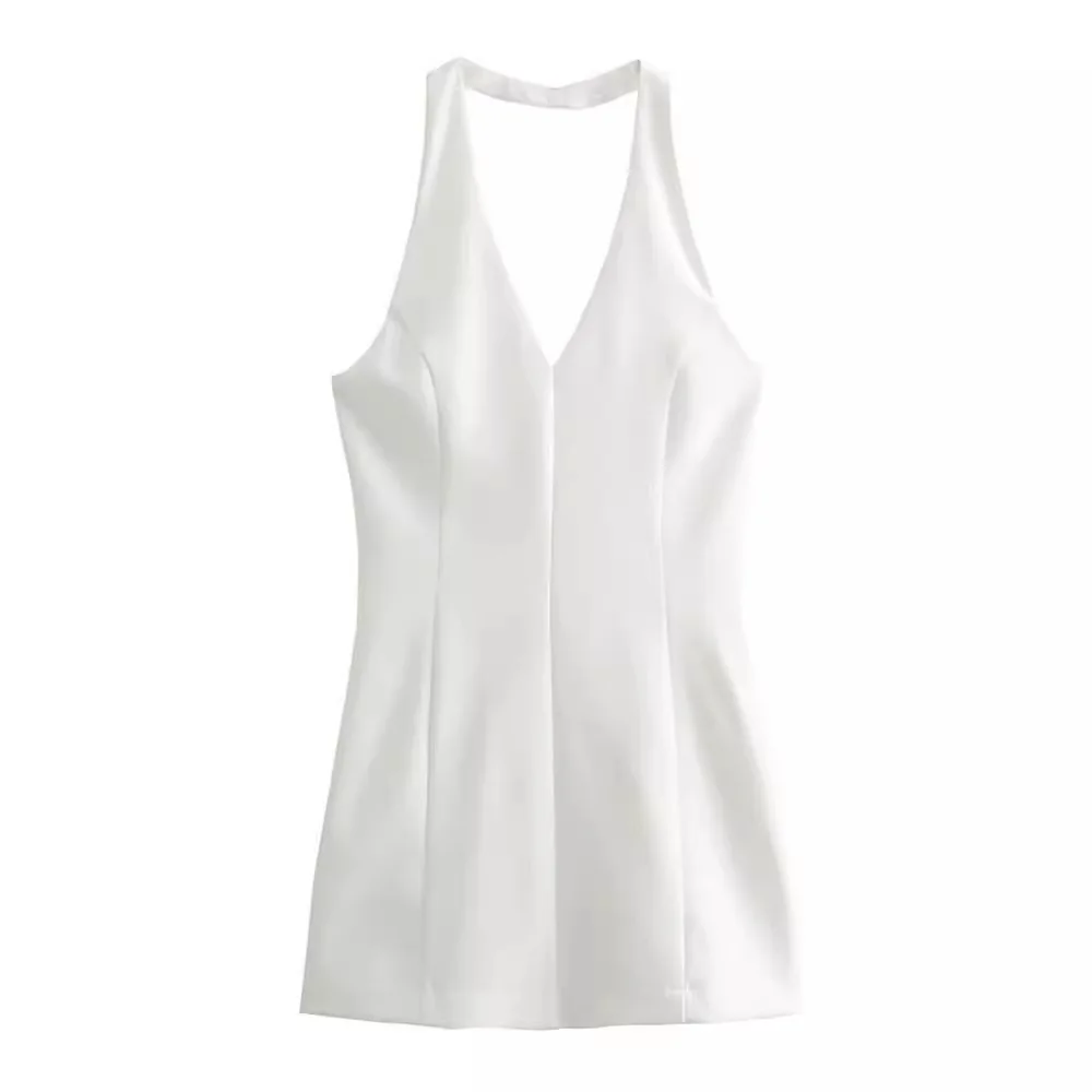 Mini Halter Jurk Mode Zomer Jurken 2024 Vrouwen V-Hals Mouwloze, Backless Slim-Fit Jurk Luxe Dames Elegante Jurk