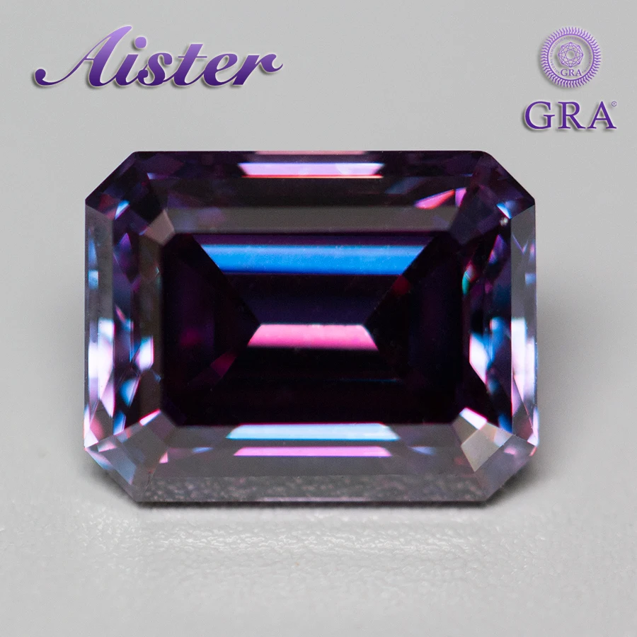 New Royal Purple Moissanite Stone Emerald Cut VVS1 Certified Moissanita Diamond Gemstone Pass Diamond Tester with GRA Report