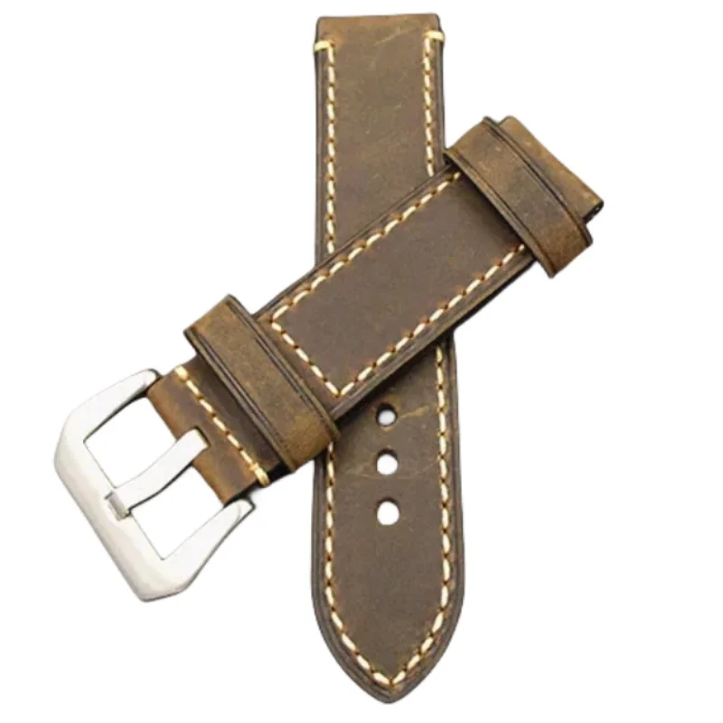 1PCS 20MM 22MM 24MM 26MM Genuine Leather Crazy Horse Leather Watch Band Watch Strap Man Black Coffee Grey Beige -WB12075