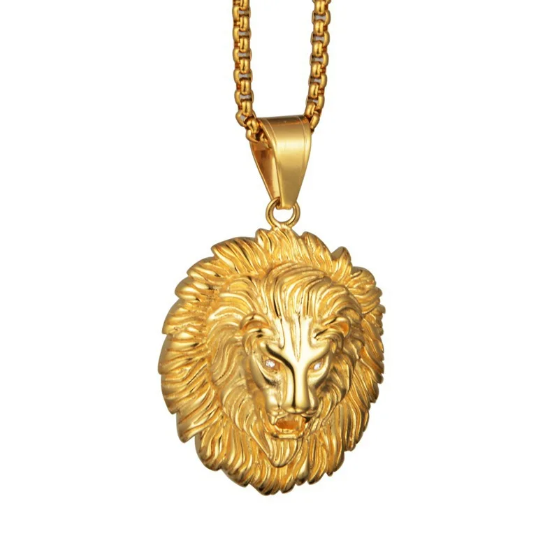 Goth Nightclub Fashion Trend Hip Hop Jewelry For Women Personality Long Hair Lion Head Alloy Pendant Pendants Unisex Necklace