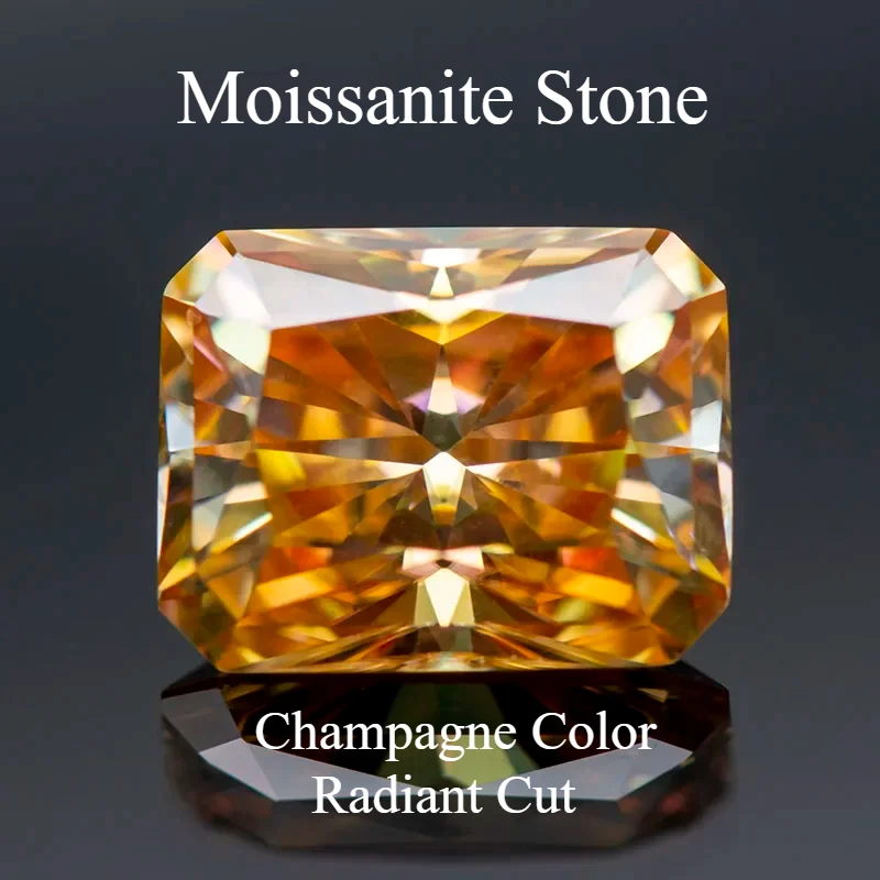 

Moissanite Stone Champagne Color Radiant Cut Lab Grown Gemstone DIY Ring Necklace Earrings Main Materials with GRA Certificate