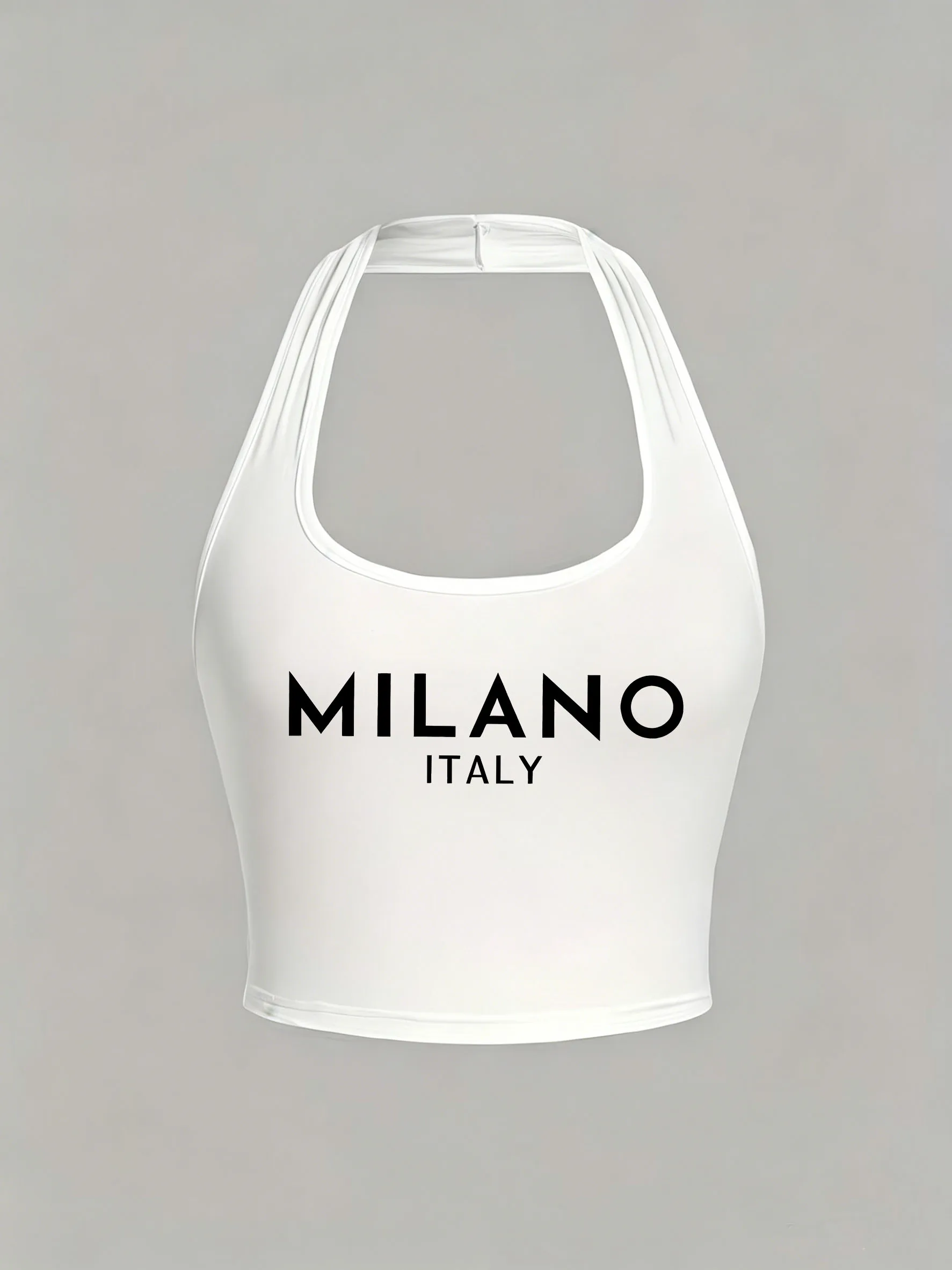 90s Milano Italia Letter Printed Halter Neck Tops Trendy Women Summer Halter Top Y2k Sleeveless Tanks Vest Tank Top Woman