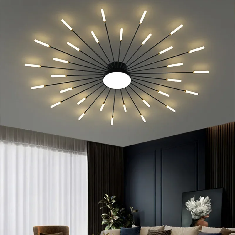 Modern Minimalist Strips Ceiling Chandelier Black Gold for Bedroom Dining Living Room Pendant Home Decor Lighting Luster Fixture