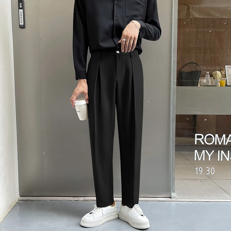 Black Suit Pants Men Slim Fashion Social Mens Dress Pants Korean Loose Casual Straight Pants Mens Office Formal Trousers M-3XL