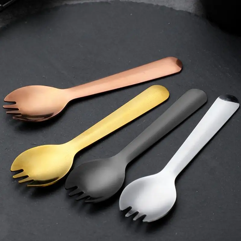 Dessert Spork Stainless Steel Dessert Salad Fork Portable Teaspoons Cake Forks for Yogurt Cake Fruit Ramen Pasta Cutlets