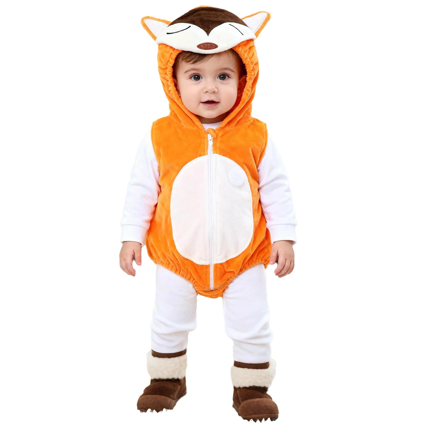 Infant Baby Boys Girls Animal Hooded Romper Sleeveless Zipper Bodysuit Halloween Christmas Theme Party Cosplay Costume Homewear