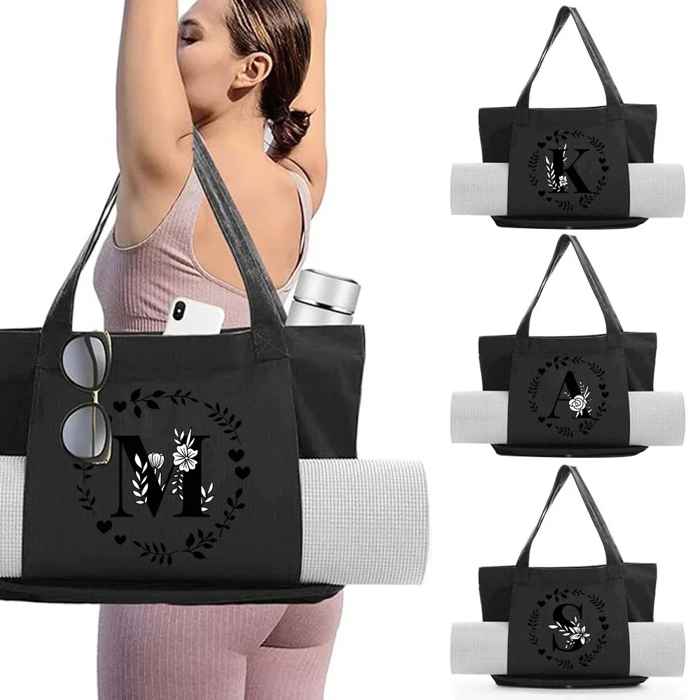 

Gym Fitness Handbags Women's Yoga Mat Tote Bag Pocket Large Capacity Pilates Shoulder Bags Storage Garland Printing Series