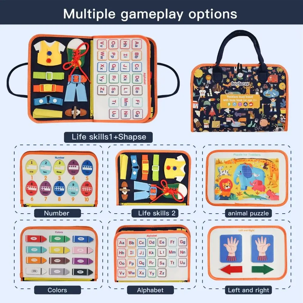

Creative Cute Felt Busy Board Life Skills DIY 3D Quiet Activity Book Educational with Handle Baby Cloth Book Fine Motor Skills