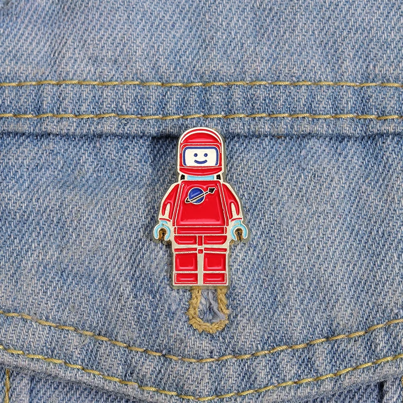 Red Astronaut Enamel Pins Custom Cosmonaut Spaceman Brooch Lapel Hat Badges Cartoon Game Character Jewelry Gift for Kids Friends